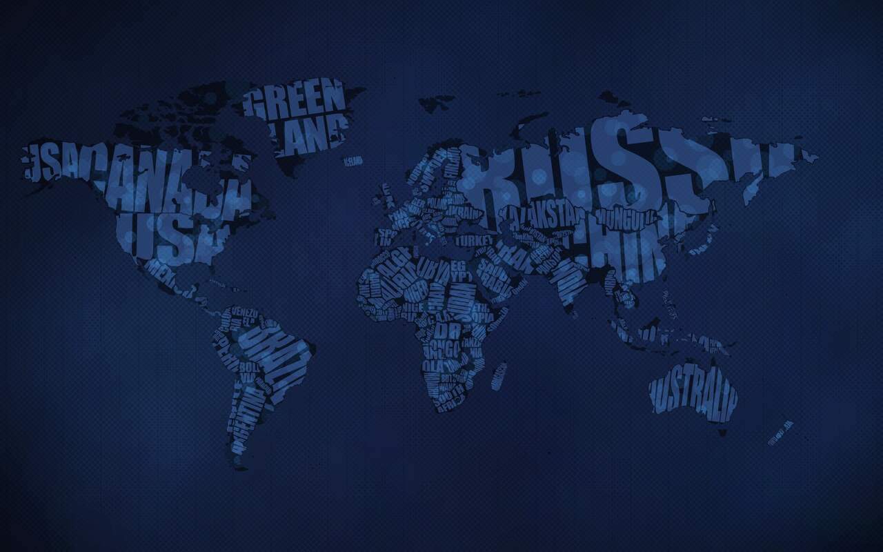 Typographic World Map (Dark): preview